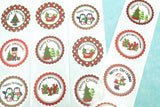 uk christmas round sticker stickers seals packaging 25mm red green santa nutcracker sleigh presents penguin