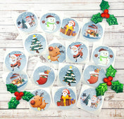 Snowy Christmas Round Stickers 25mm Set of 16