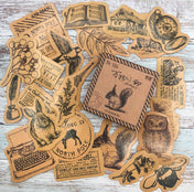 vintage brown paper sticker flakes sticker flake pack of 46 box uk cute kawaii stationery sepia antique aged scrapbooking ephemera
