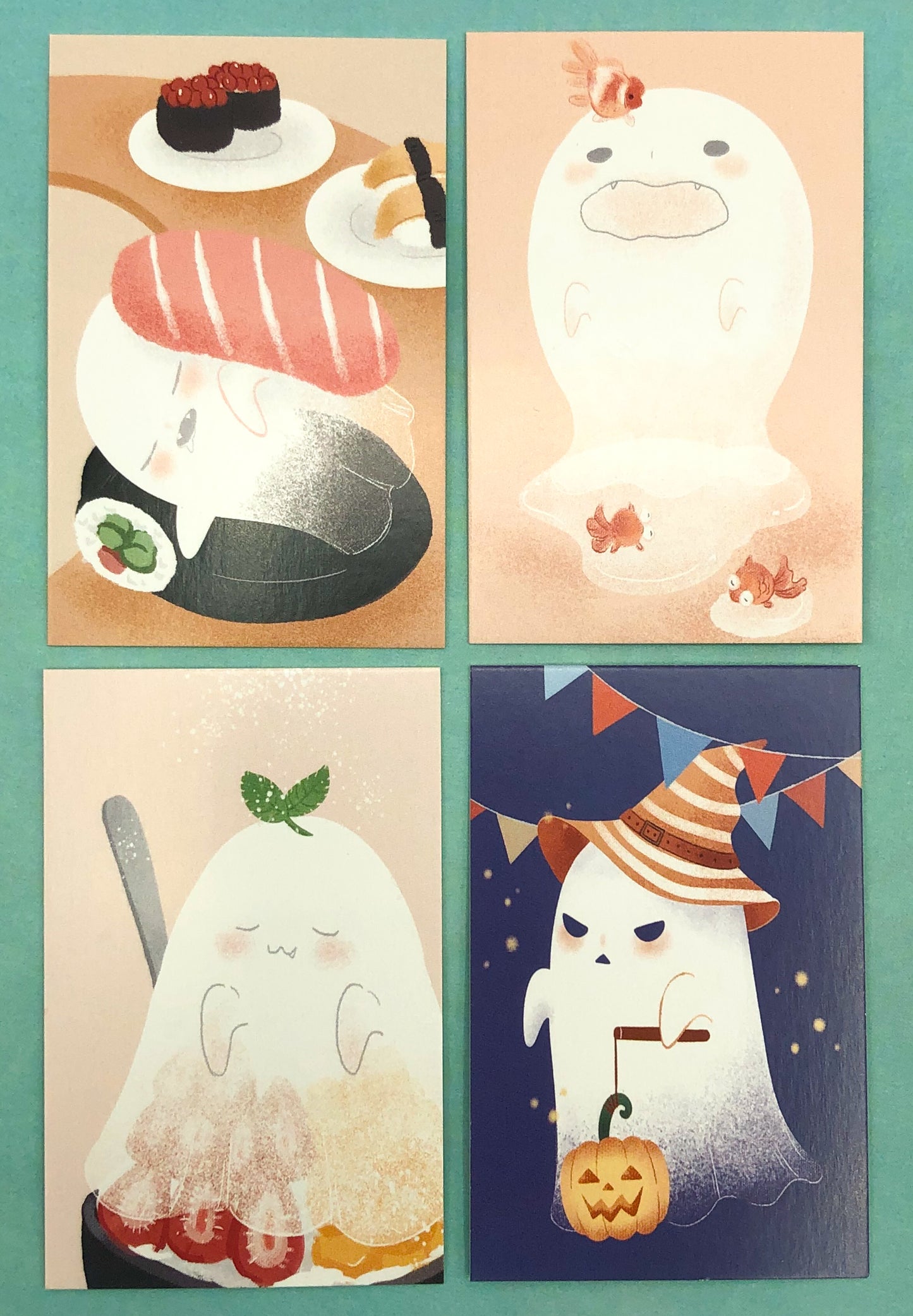 ghost mini lomo cards postcards card ghosts kawaii packs of 4 cute small postcard stationery uk halloween pumpkin