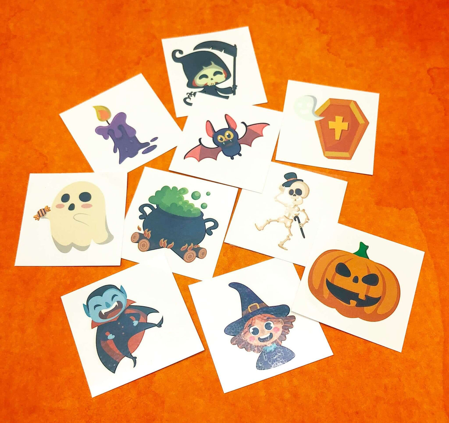 halloween temporary tattoo tattoos kids kid childs toy gift gifts uk set 10 ghost pumpkin witch vampire bat skeleton