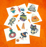 halloween kids kid temporary tattoo tattoos gift gifts uk spooky fun candy corn potion magic cat tombstone skeleton eye stationery