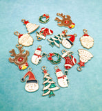 gold tone metal enamel enamelled christmas festive charm charms uk cute kawaii craft supplies snowman rudolph tree cat stocking santa wreath 