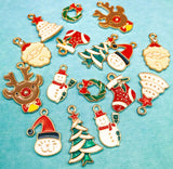 christmas enamel gold tone metal charm charms uk cute kawaii craft supplies festive father santa cat hat stocking tree snowman rudolph reindeer wreath