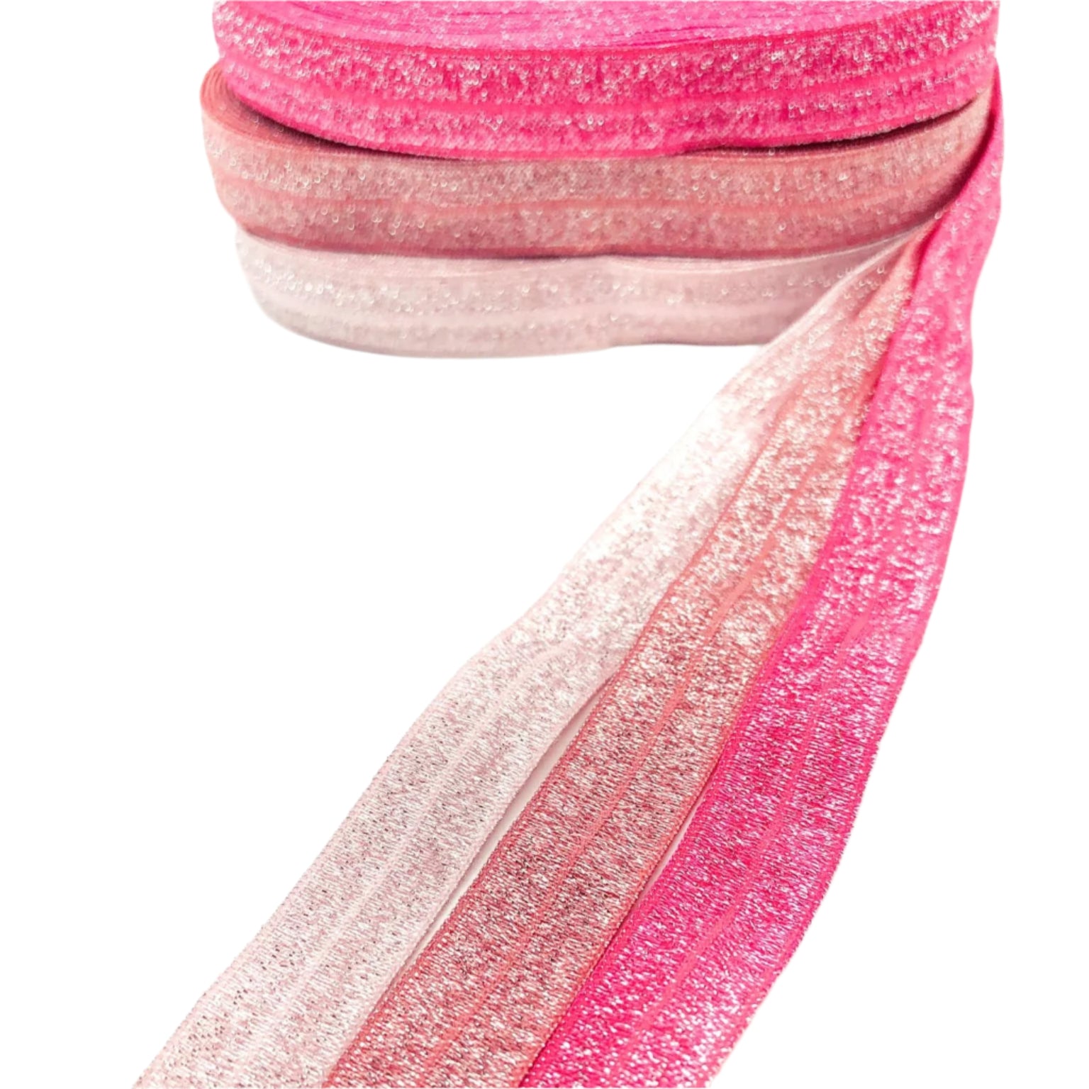shades of pink glitter pinks elastic hot cerise bright pale light peach glittery foe fold over elastics ribbon yard uk craft supplies
