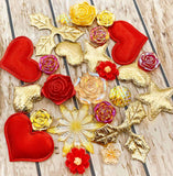 gold red christmas festive embellishment bundle bundles flat back fbs flower leaves holly rose glitter uk cute kawaii craft supplies cabochons