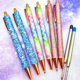 kawaii cute glitter rose gold ballpoint click chunky metal pen pens uk stationery mermaid scale blue pink refill blue black ink glittery sparkly iridescent scales
