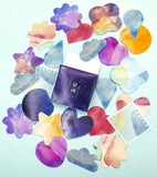 ombre magical universe space shape shapes shaped sticker stickers flakes colourful uk stationery mini box of 45 pretty cloud heart star teardrop planner planning pastel purple blue orange galaxy