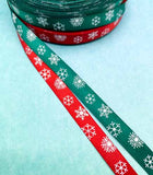 narrow slim skinny 9mm 10mm satin snowflake snow flake snowflakes ribbon uk cute kawaii craft supplies white red dark green festive christmas ribbons
