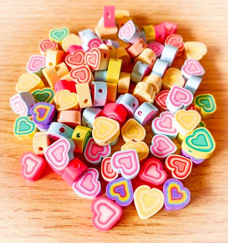 striped stripy heart hearts bead beads polymer clay fimo hand made handmade cute kawaii uk craft supplies sets colourful pretty 10mm 12mm