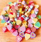 striped stripy heart hearts bead beads polymer clay fimo hand made handmade cute kawaii uk craft supplies sets colourful pretty 10mm 12mm
