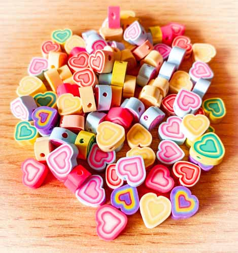 striped stripy heart hearts bead beads polymer clay fimo hand made handmade cute kawaii uk craft supplies sets colourful pretty 10mm 12mm