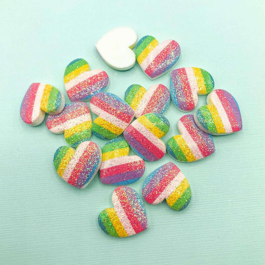 rainbow resin stripe striped stripes glitter glitter heart hearts fb flatback flat back iridescent ab shimmer shimmer uk craft supplies 
