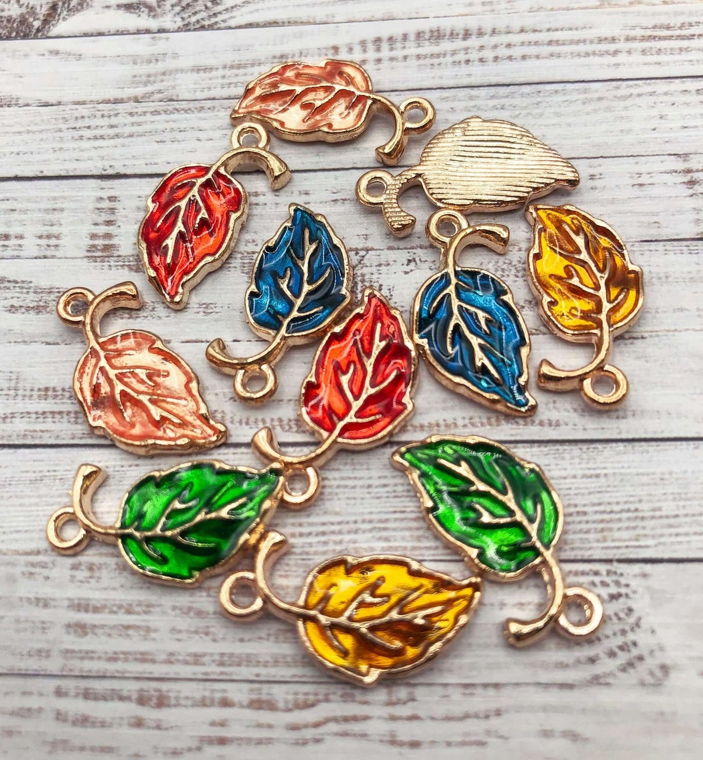 Leaf Enamel Charm on Gold x 2