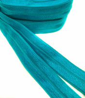 elastic fold over stretch ribbon foe elastics teal blue green mallard peacock 15mm yard uk craft supplies bright plain colour ribbons