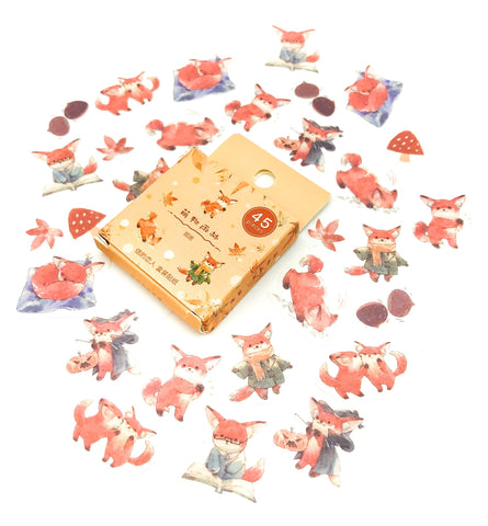 woodland fox foxes sticker flakes stickers cute kawaii animals translucent 45 uk stationery