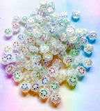 translucent clear glitter flower shaped sparkly happy face smiley faces beads cute kawaii craft supplies uk flowers bundle 11mm small translucent acrylic plastic