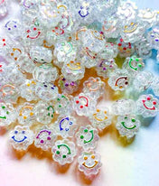 translucent clear glitter flower shaped sparkly happy face smiley faces beads cute kawaii craft supplies uk flowers bundle 11mm small translucent acrylic plastic aurora borealis shimmer rainbow