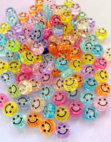 round smiley face faces happy smiling bead beads acrylic glitter glittery cute kawaii uk craft supplies 10mm small bracelet jewellery making pack