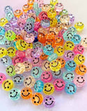 round smiley face faces happy smiling bead beads acrylic glitter glittery cute kawaii uk craft supplies 10mm small bracelet jewellery making pack