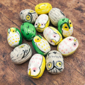 large heavy chunky owl owls ceramic bead beads green yellow grey bird birds craft supplies uk jumbo handmade