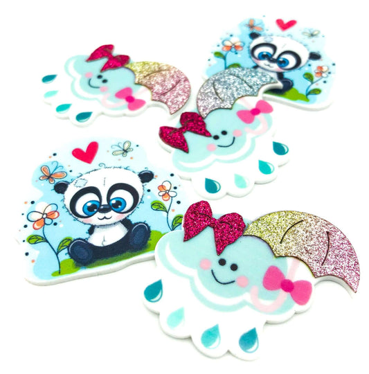 cute panda or glitter kawaii cloud umbrella and rain drops raindrop planar acrylic fb flat back embellishment uk craft supplies