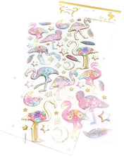 crystal puffy sticker stickers transparent pack gold foil foiled flamingo flamingos floral