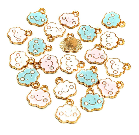 cute happy cloud enamel gold tone charm uk kawaii cute charms craft supplies clouds white pink blue