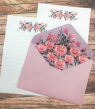 floral pink rose letter writing set letters paper sheets notepaper note stationery sets uk cute kawaii flower envelope papers