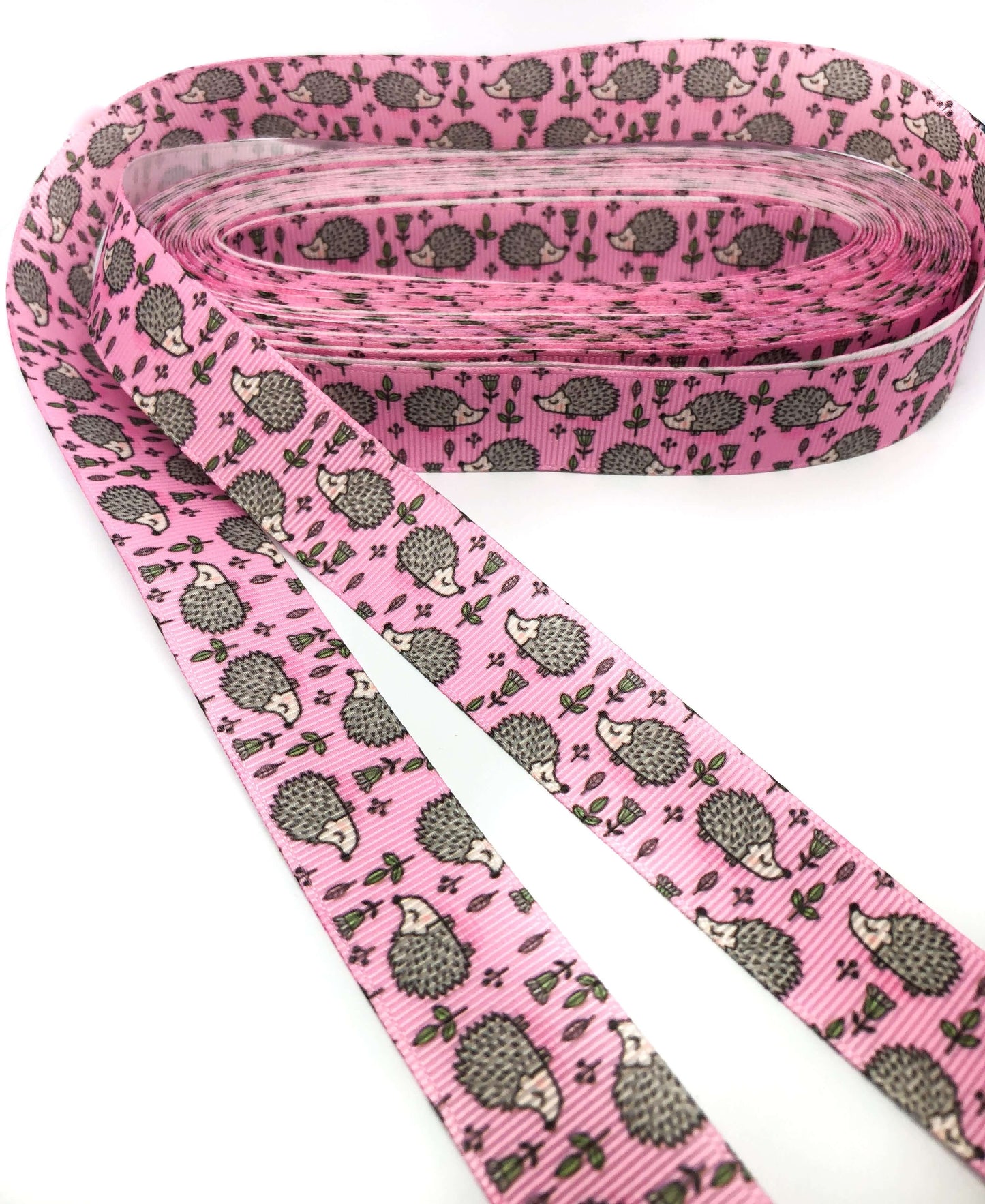 HEDGEHOGS ON PINK Woodland 22mm Grosgrain Ribbon x 3 yards