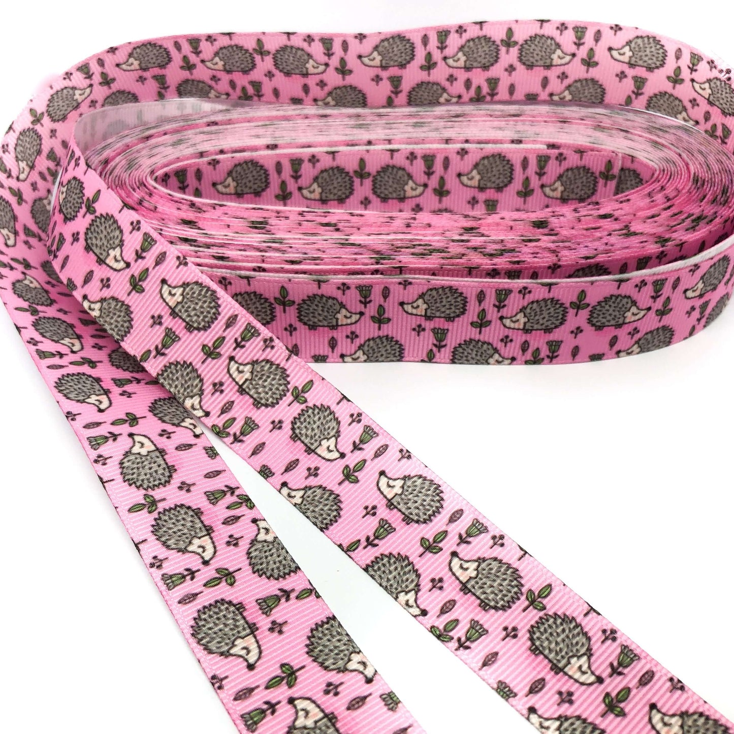 woodland hedgehog hedgehogs yard grosgrain 22mm pink ribbon ribbons