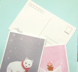 textured semi matte cute kawaii animal postcard postcards post card cards uk stationery fox dog cat bear polar kitten puppy seal rabbit bunny bird individual