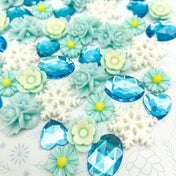 festive blue turquoise aqua snow white sparkly flatback bundle fbs resins bundles uk craft supplies flower flowers snowflake hearts