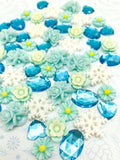 festive blue turquoise aqua snow white sparkly flatback bundle fbs resins bundles uk craft supplies flower flowers snowflake hearts