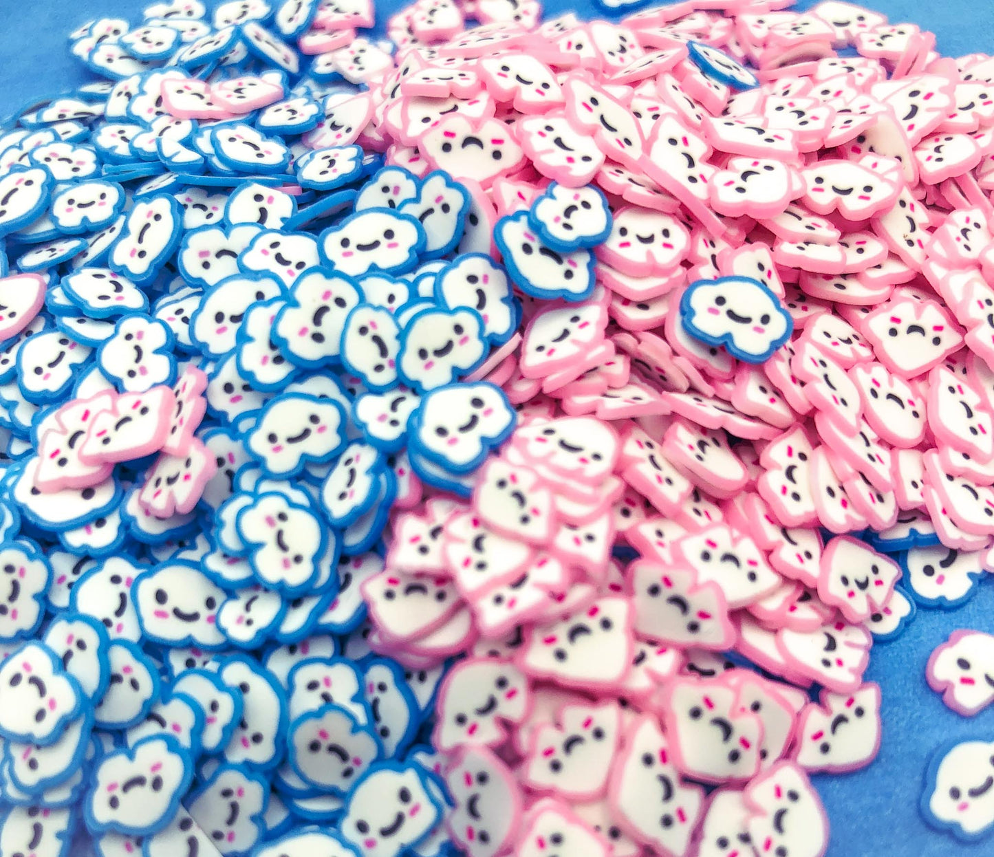 pink blue white poly polymer clay happy smiling cloud clouds slice slices sprinkle sprinkles decoden nail art craft supplies bundle of 50 small mini tiny uk