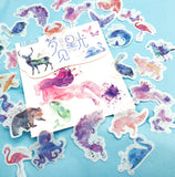 watercolour water colour animals wildlife translucent sticker flake flakes stickers cute kawaii planner stationery uk