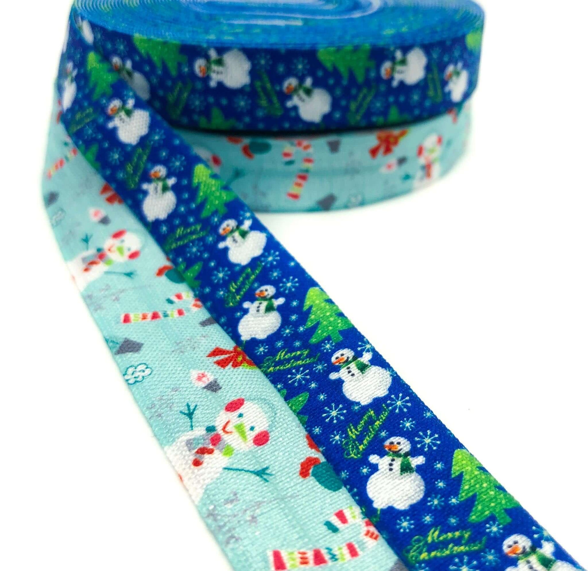 snowman snowman elastic fold over elastics foe ribbon yard uk craft supplies cute kawaii blue turquoise stretch winter snow festive christmas
