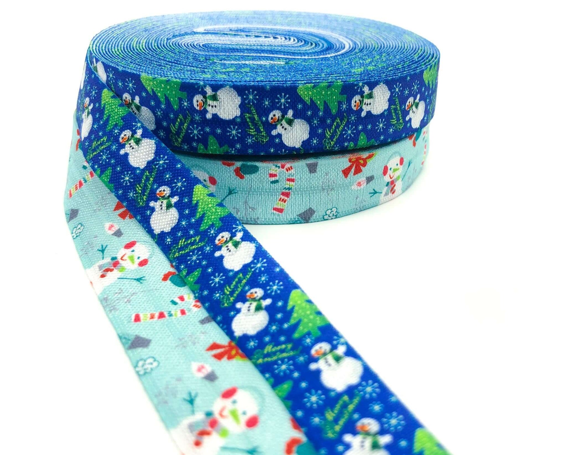 snowman snowman elastic fold over elastics foe ribbon yard uk craft supplies cute kawaii blue turquoise stretch winter snow festive christmas