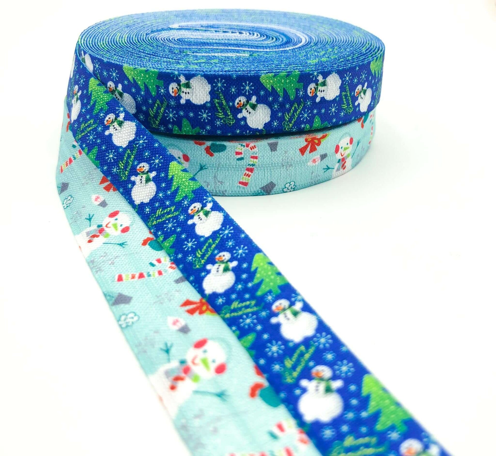 snowman snowman elastic fold over elastics foe ribbon yard uk craft supplies cute kawaii blue turquoise stretch winter snow festive christmas