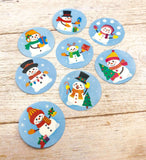 christmas snowman snowmen round 25mm cute stickers sticker 8 kawaii stationery packaging supplies packing blue snow snowy festive uk