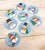 HALF PRICE Christmas Snowmen Round Stickers 25mm Set of 8