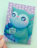 eco recycled handmade art postcard kawaii squirrel squirrels uk cards hand made artist exclusive purple turquoise floral flowers flower thank you thankyou bouquet polka dots spots cute kawaii stationery postcards gift gifts card