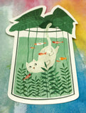 cute swimming cat kitty in mug cute teacup postcard post card cards uk kawaii stationery store pretty animal animals
