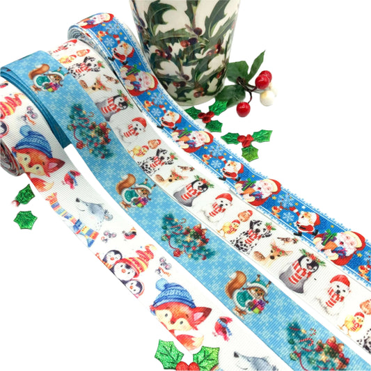 christmas blue grosgrain ribbon festive ribbons 25mm kawaii