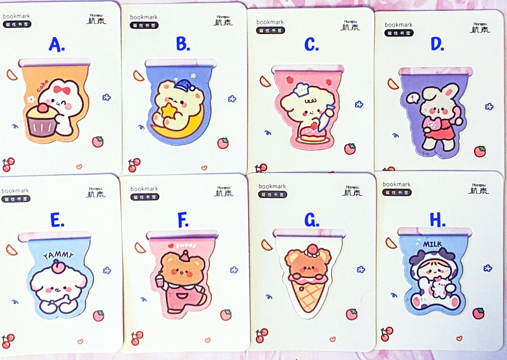 kawaii cute animal animals magnetic bookmark bookmarks uk stationery gift gifts stocking filler bear bunny rabbit cat lamb sheep cow ice cream sweets food pretty