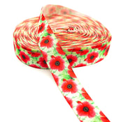 red poppy poppies elastic ribbon stretch foe fold over elastics ribbons cute craft supplies uk flower floral flowers red scarlet green remembrance sunday 