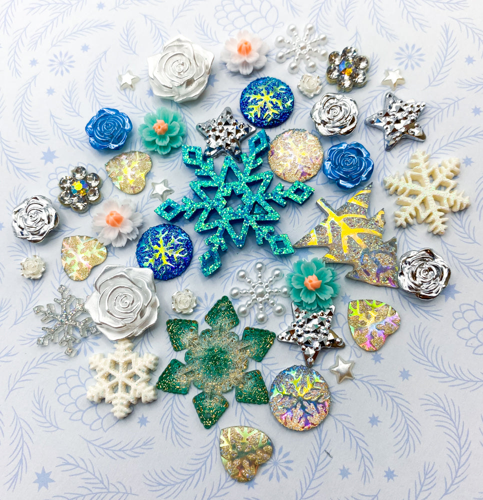 Bargain! Snowy Festive Silver Turquoise Blue Resin & Acrylic FB Bundle A or B