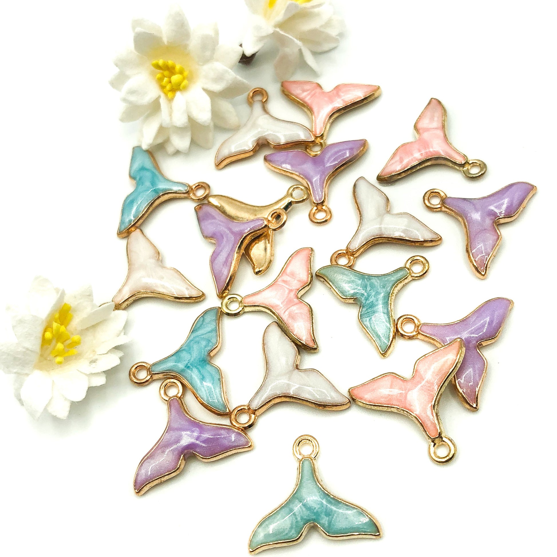 17mm enamel mermaid tail charm charms tails pink lilac turquoise cream