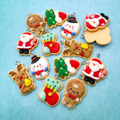 christmas festive gingerbread ginger bread cookie cookies charm charms resin cute kawaii uk craft supplies rudolph reindeer santa father tree snowman stocking boy man silver tone hooks pretty
