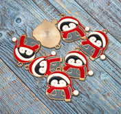 large cute penguin penguins winter snow christmas festive gold tone metal charm charms pendant uk cute kawaii craft supplies penguins red scarf grey white